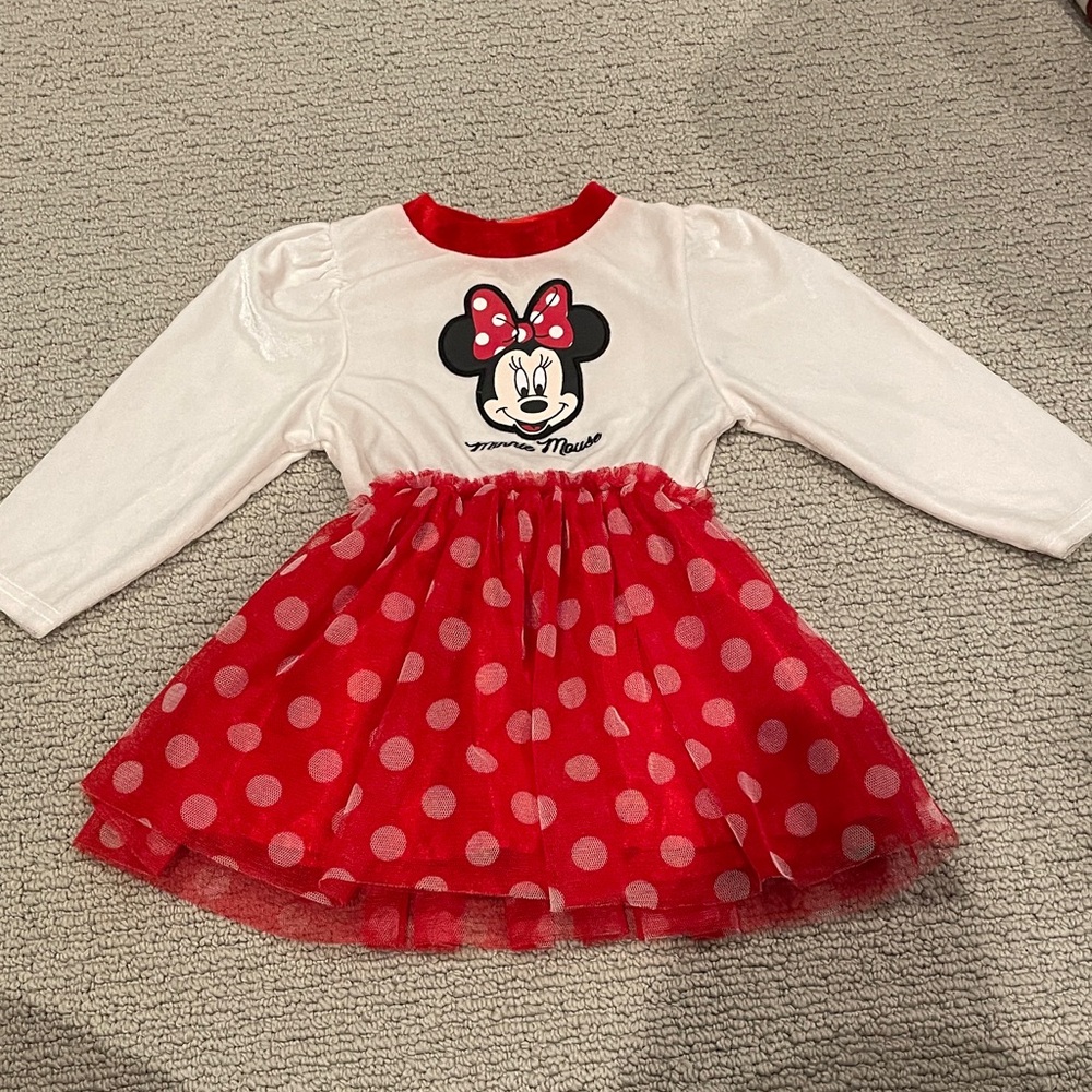 Disney Baby Minnie Mouse Red & White  Velvet Long-Sleeve Dress